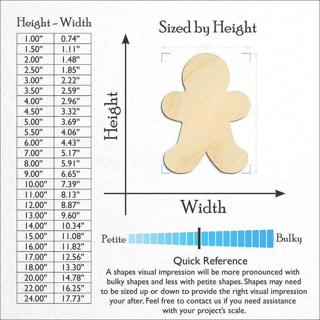 Sizes available for a laser cut Gingerbread Man craft blank