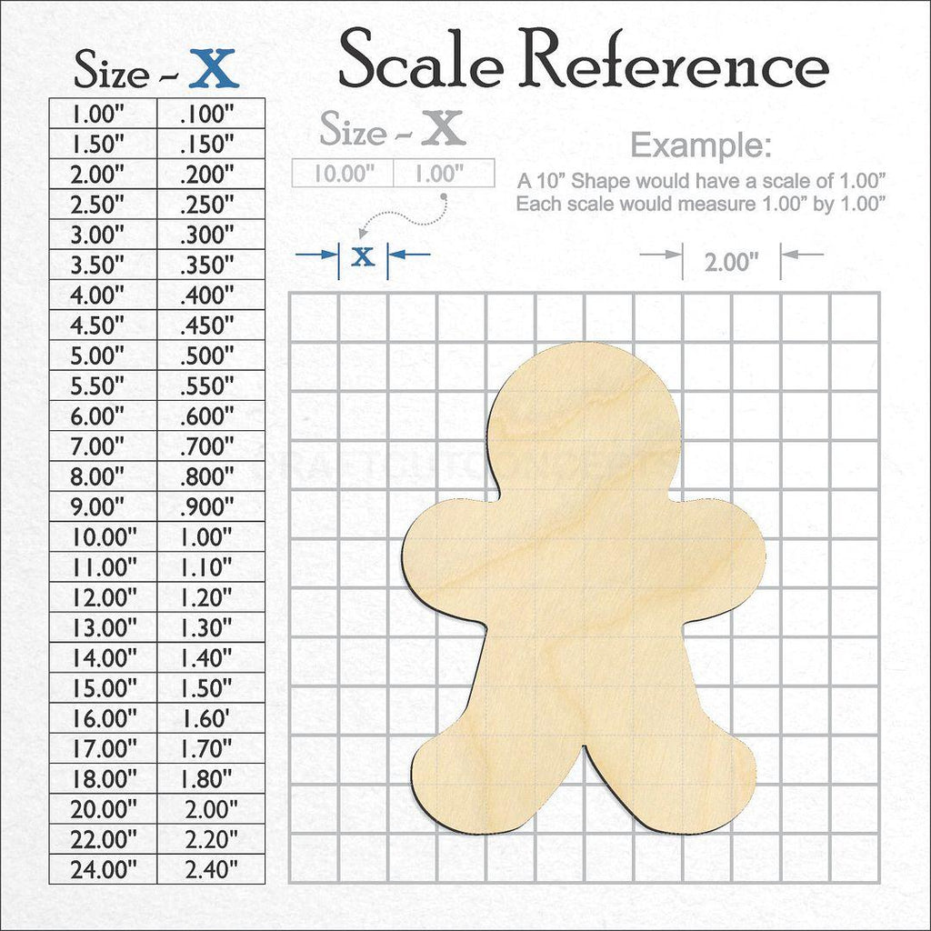 A scale and graph image showing a wood Gingerbread Man craft blank