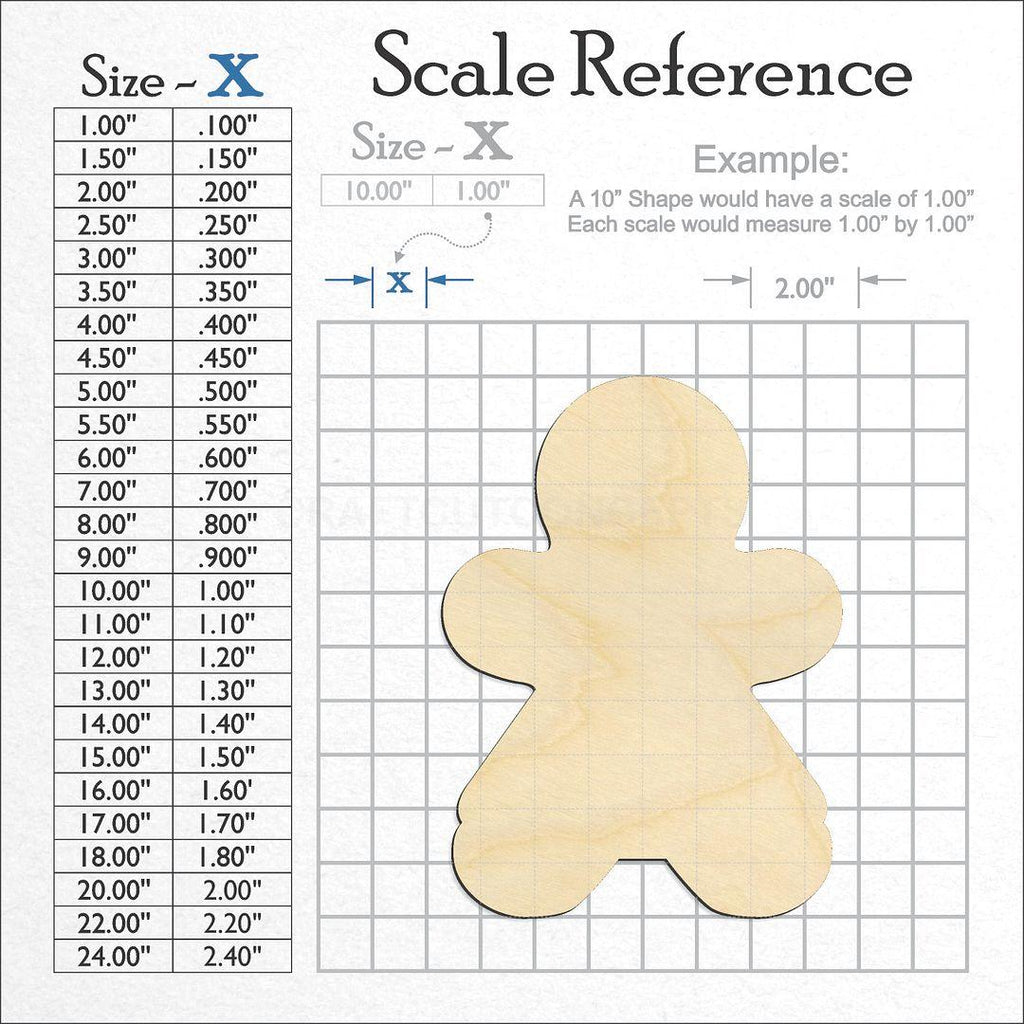 A scale and graph image showing a wood Gingerbread Woman craft blank