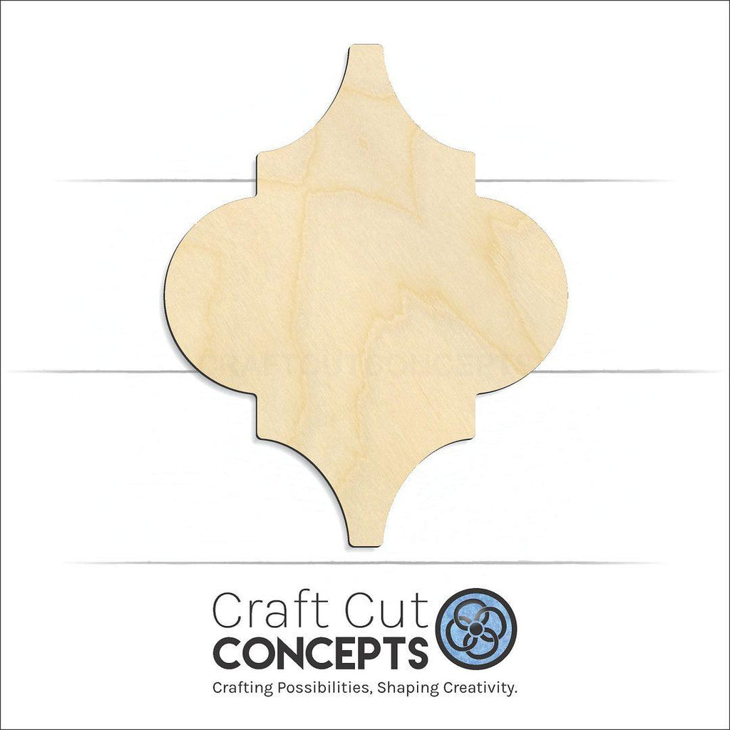 Craft Cut Concepts Logo under a wood Arabesque craft shape and blank