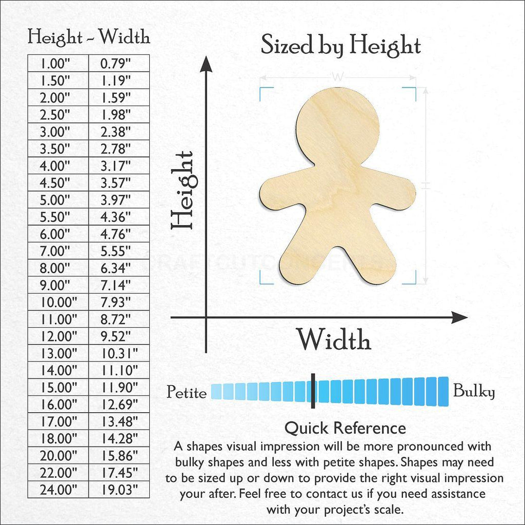 Sizes available for a laser cut Gingerbread Man craft blank