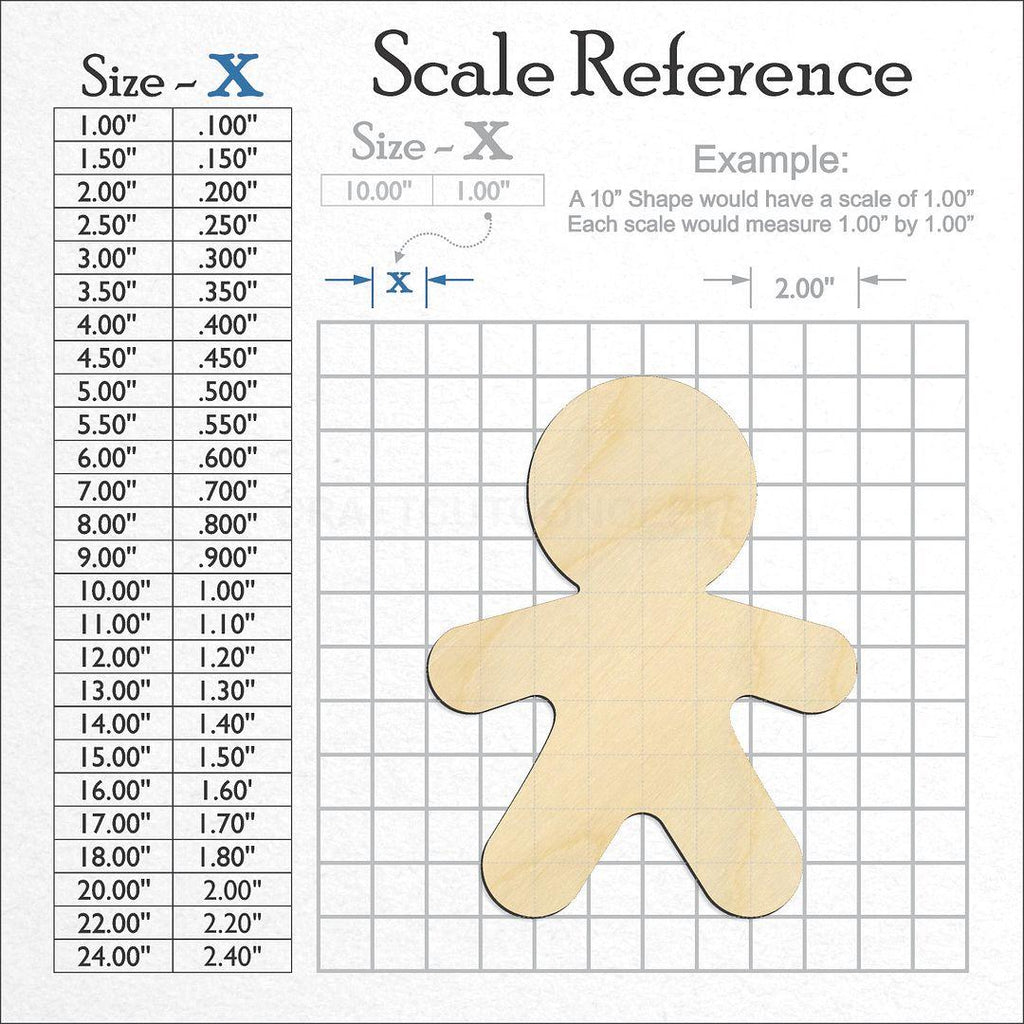 A scale and graph image showing a wood Gingerbread Man craft blank