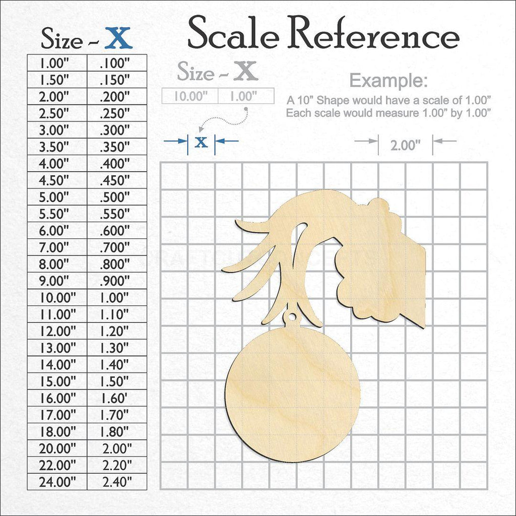 A scale and graph image showing a wood Christmas Hand craft blank