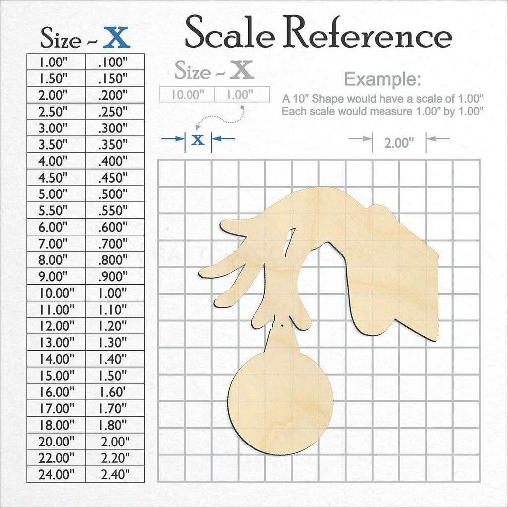 A scale and graph image showing a wood Christmas Hand craft blank