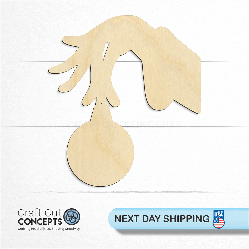 Craft Cut Concepts logo and next day shipping banner with an unfinished wood Christmas Hand craft shape and blank