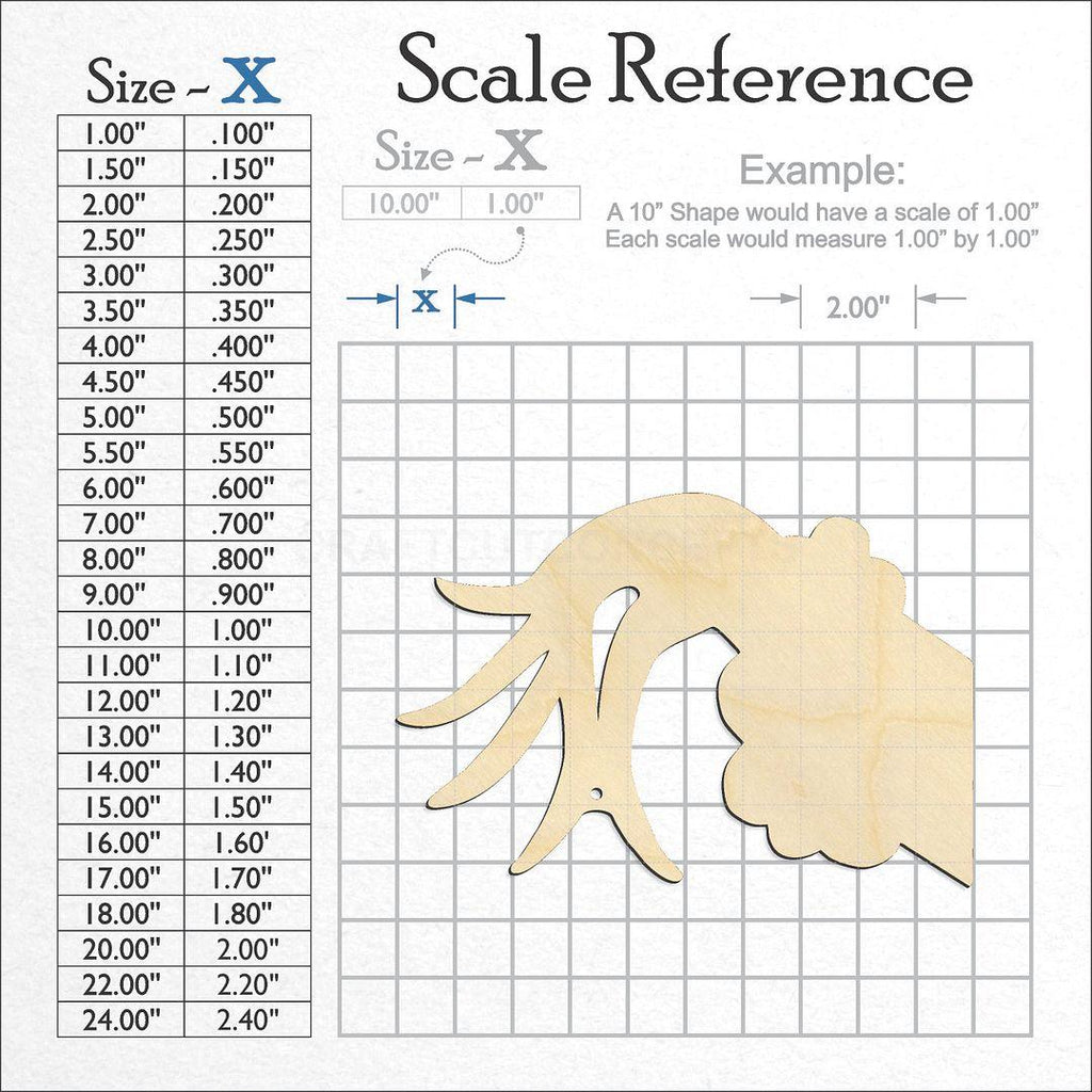 A scale and graph image showing a wood Ornament Hook Christmas Hand craft blank