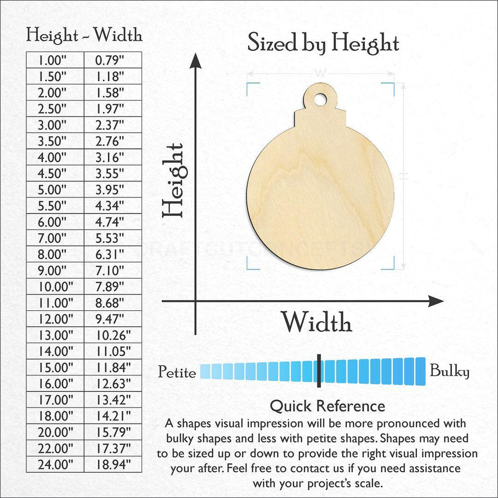 Sizes available for a laser cut Christmas Tree Ornament craft blank