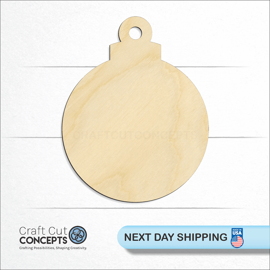 Craft Cut Concepts logo and next day shipping banner with an unfinished wood Christmas Tree Ornament craft shape and blank