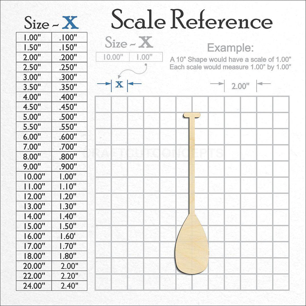 A scale and graph image showing a wood Hawaiian Canoe Oar craft blank