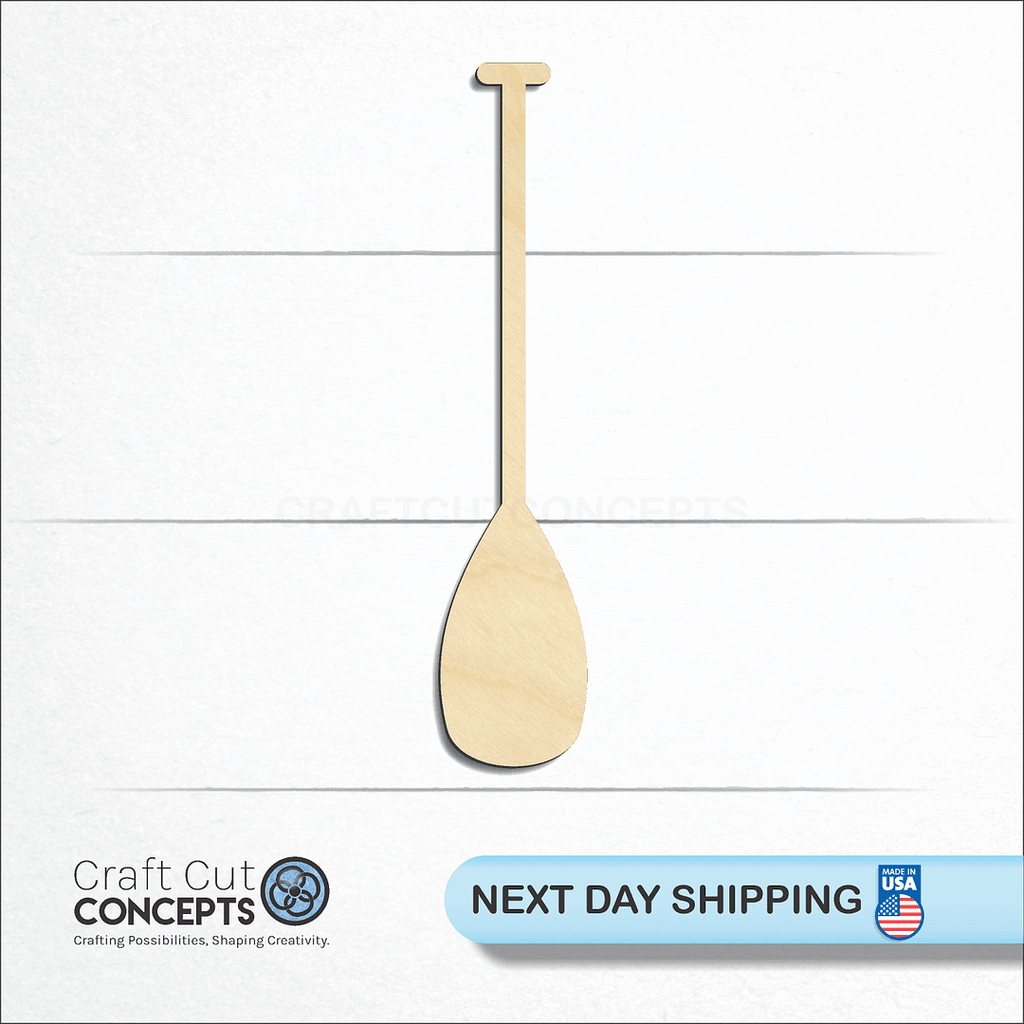 Craft Cut Concepts logo and next day shipping banner with an unfinished wood Hawaiian Canoe Oar craft shape and blank