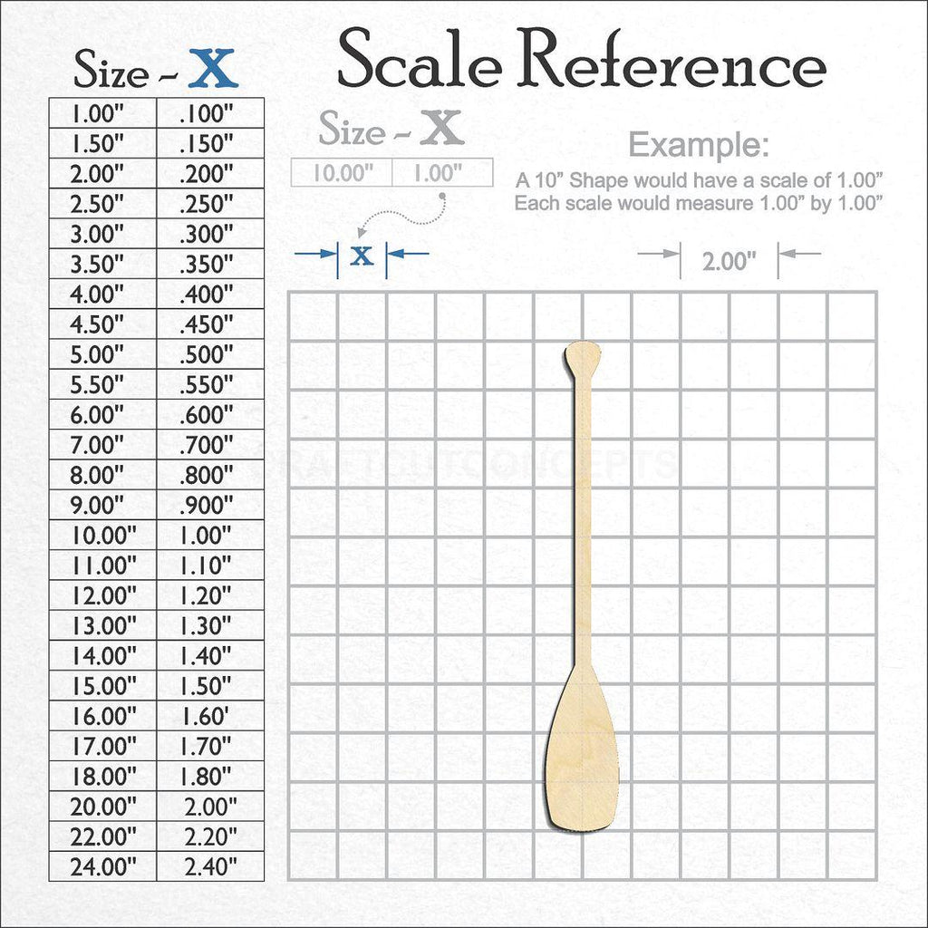 A scale and graph image showing a wood Canoe Oar craft blank