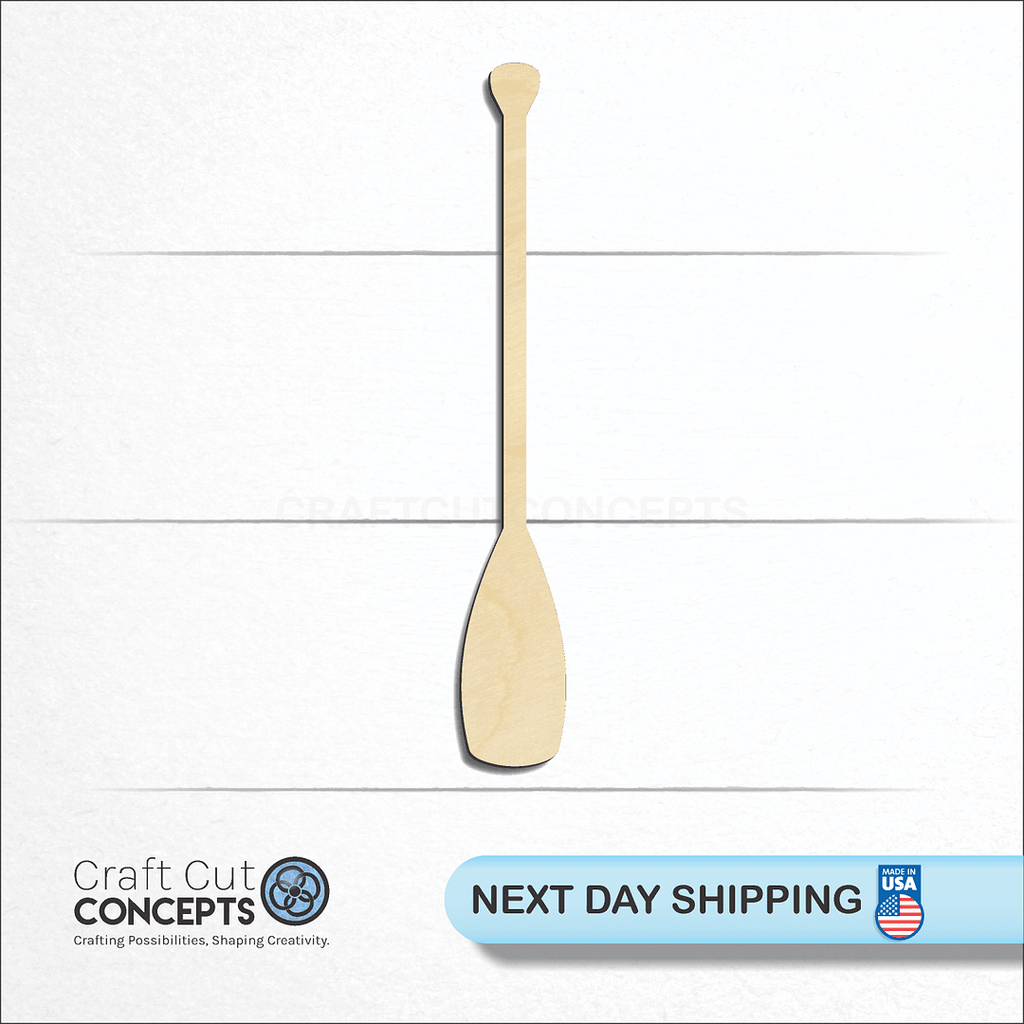 Craft Cut Concepts logo and next day shipping banner with an unfinished wood Canoe Oar craft shape and blank