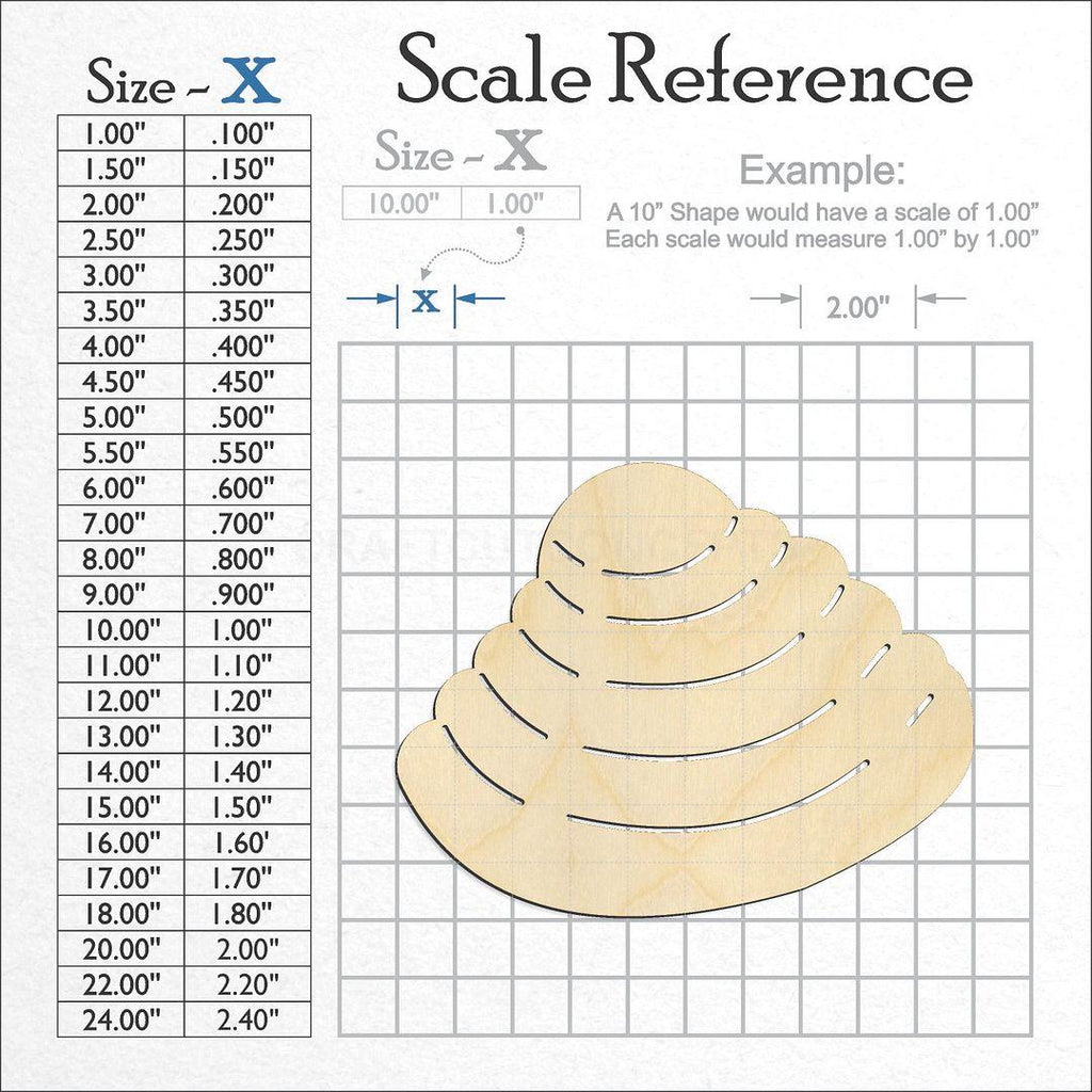 A scale and graph image showing a wood Pawleys island Shell craft blank