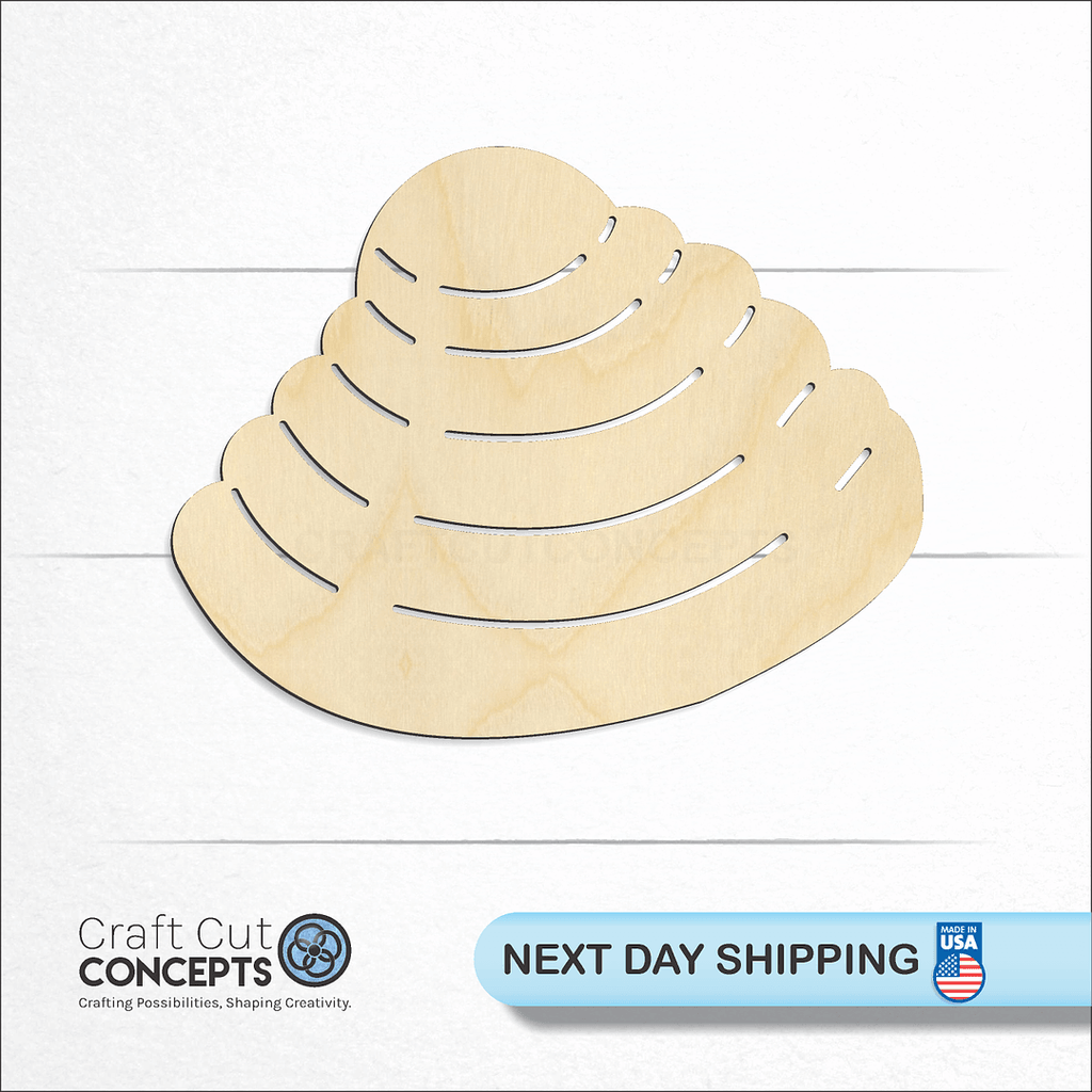 Craft Cut Concepts logo and next day shipping banner with an unfinished wood Pawleys island Shell craft shape and blank