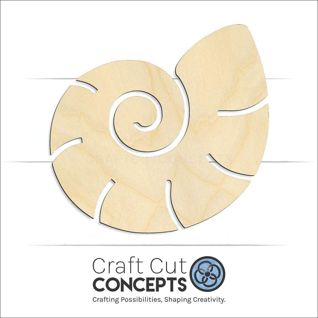 Craft Cut Concepts Logo under a wood nautilus shell craft shape and blank