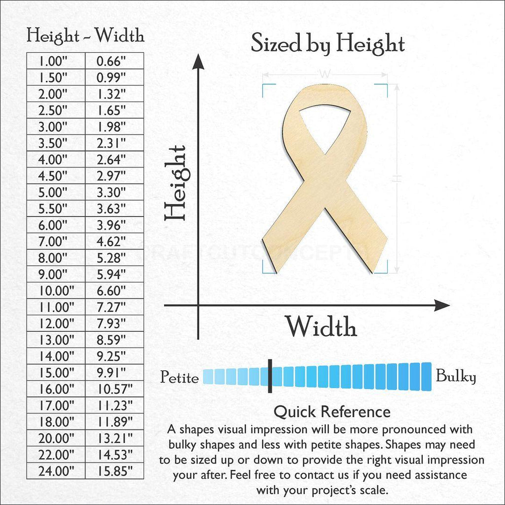 Sizes available for a laser cut Cancer Ribbon craft blank