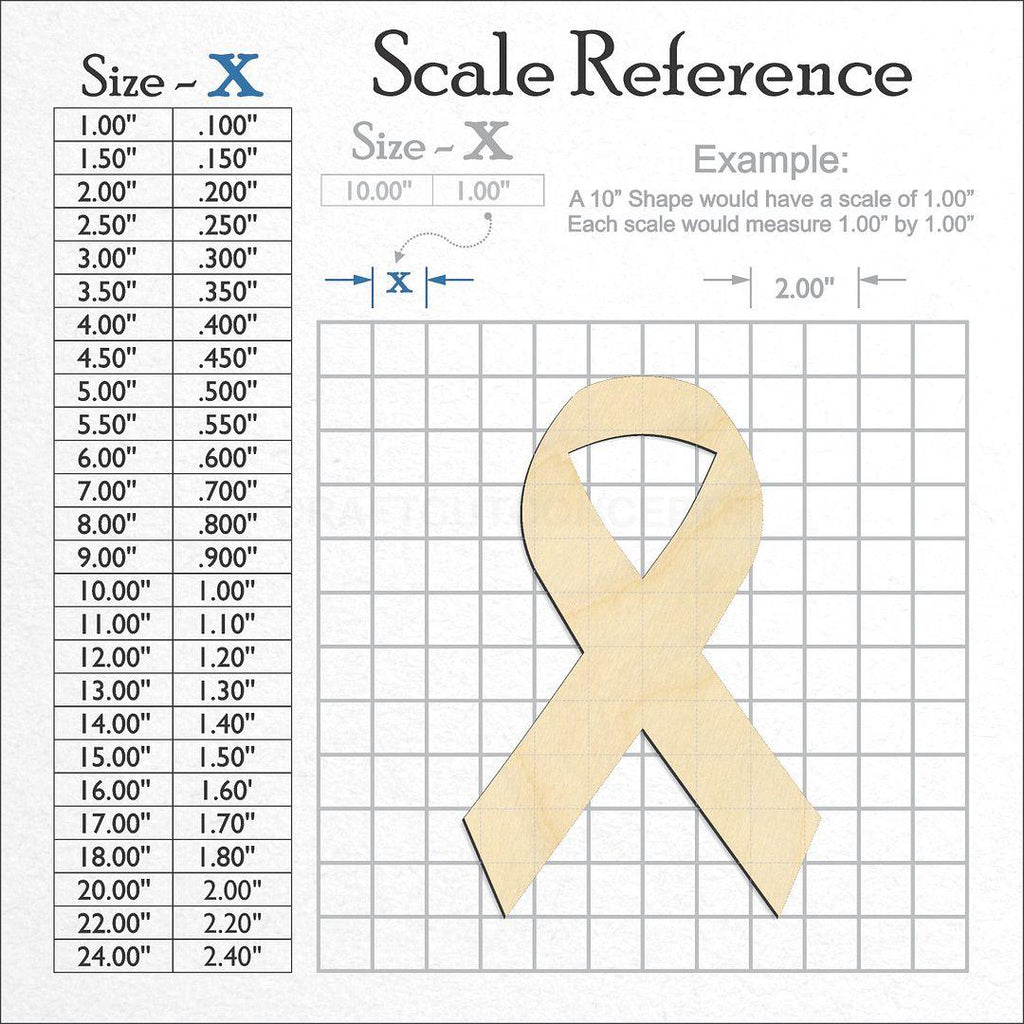 A scale and graph image showing a wood Cancer Ribbon craft blank