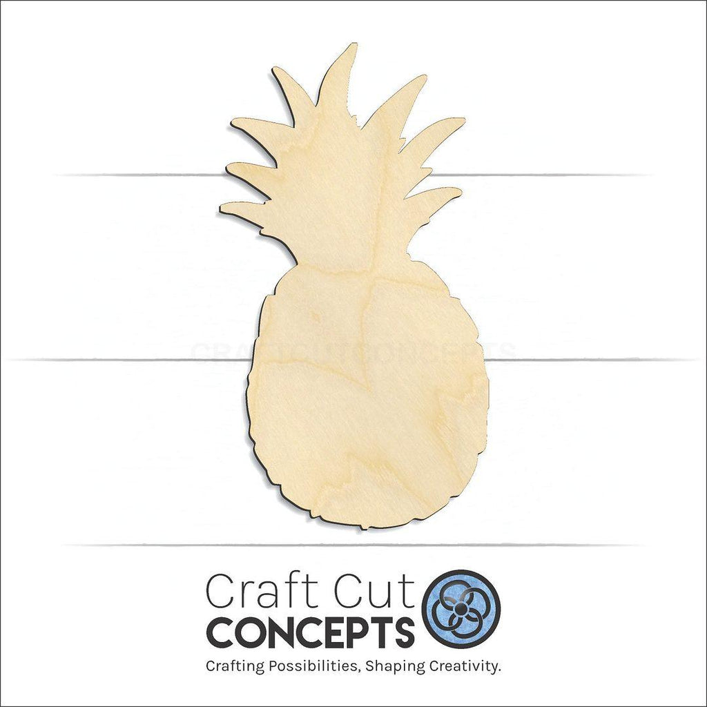 Craft Cut Concepts Logo under a wood Pineapple craft shape and blank