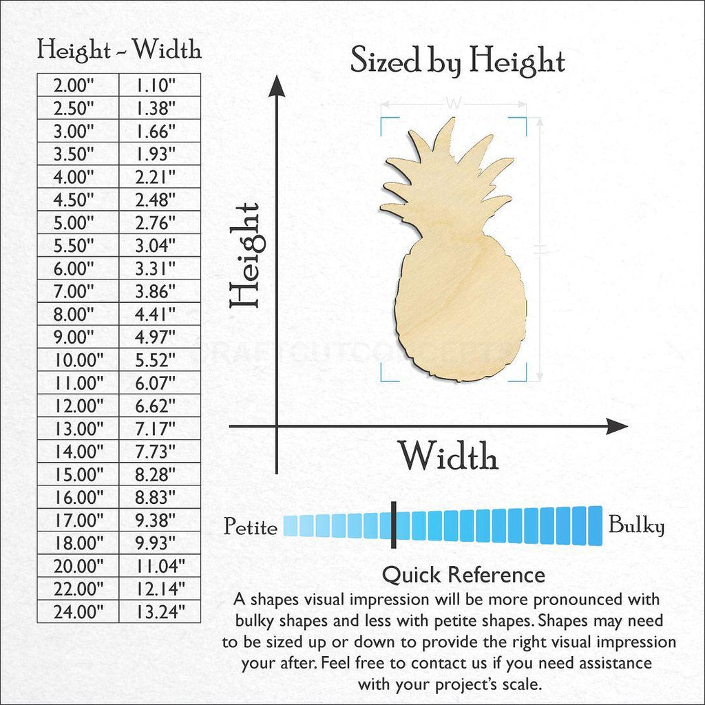 Sizes available for a laser cut Pineapple craft blank