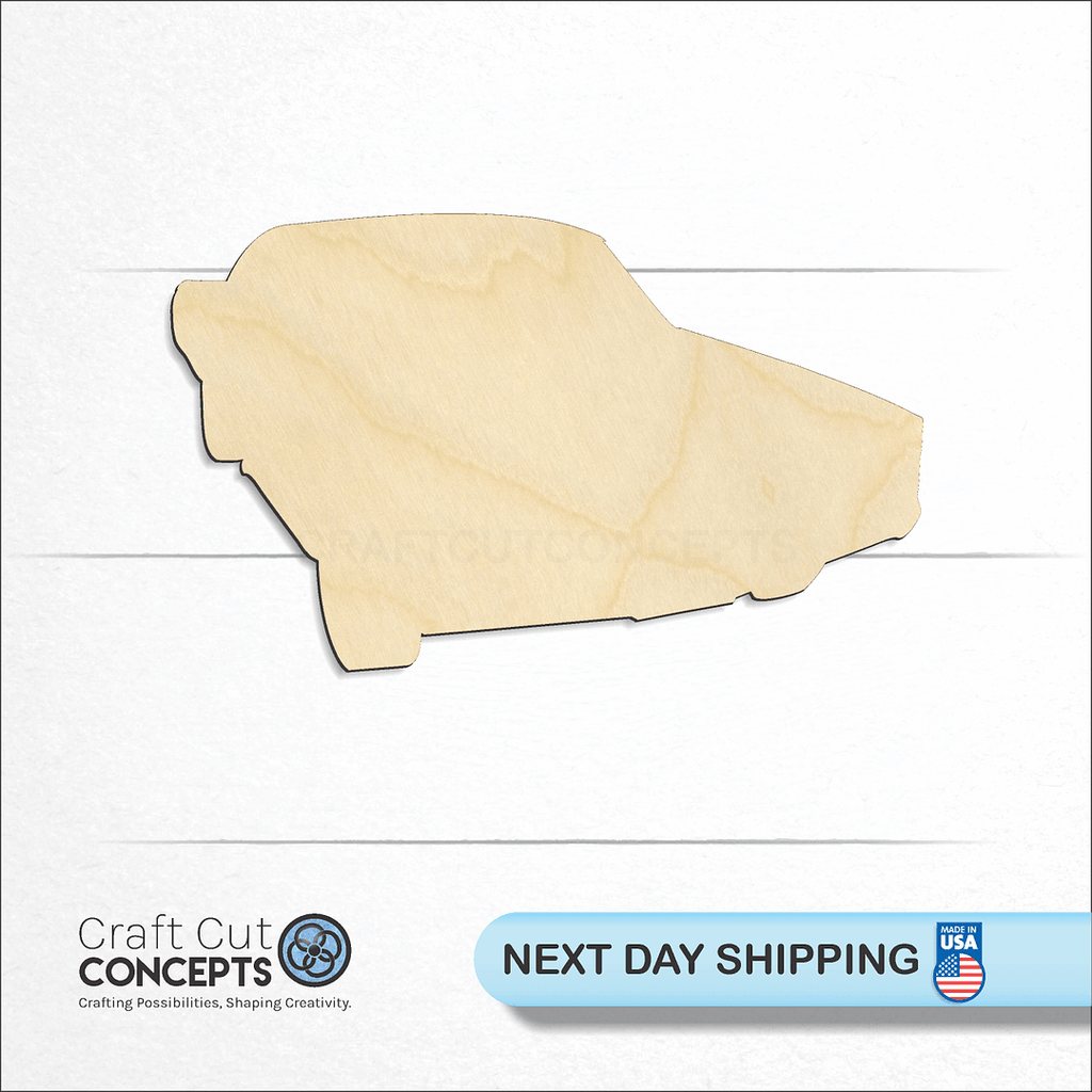 Craft Cut Concepts logo and next day shipping banner with an unfinished wood Car-2 craft shape and blank