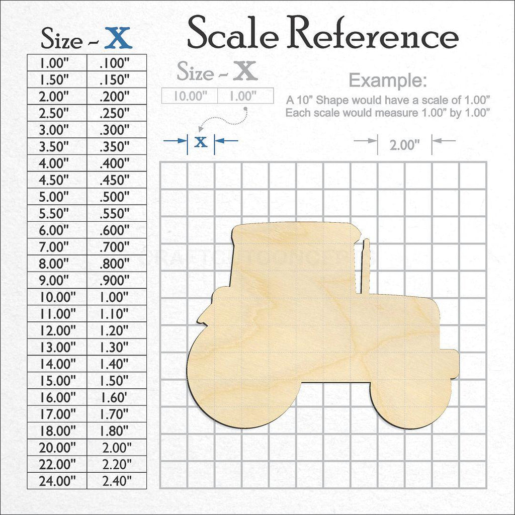 A scale and graph image showing a wood Tractor craft blank