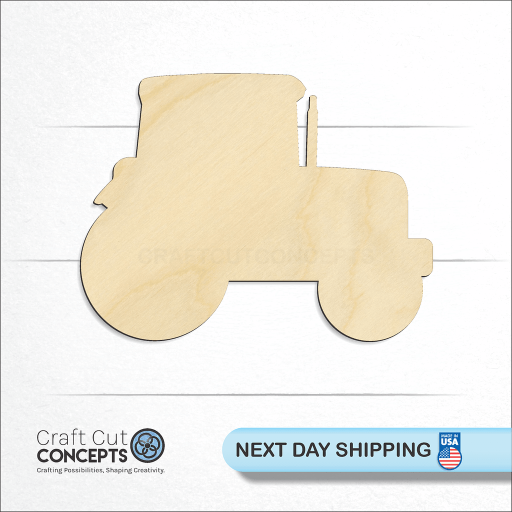 Craft Cut Concepts logo and next day shipping banner with an unfinished wood Tractor craft shape and blank