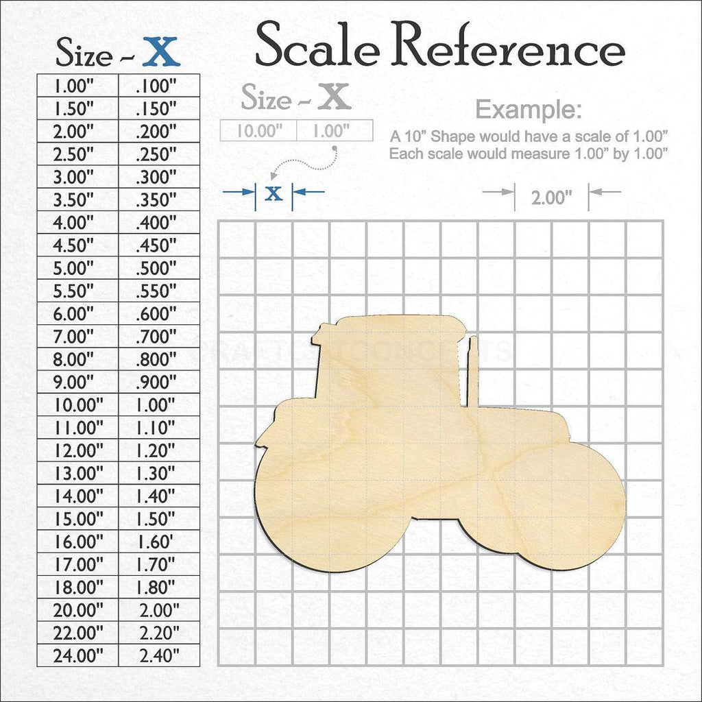 A scale and graph image showing a wood Tractor craft blank