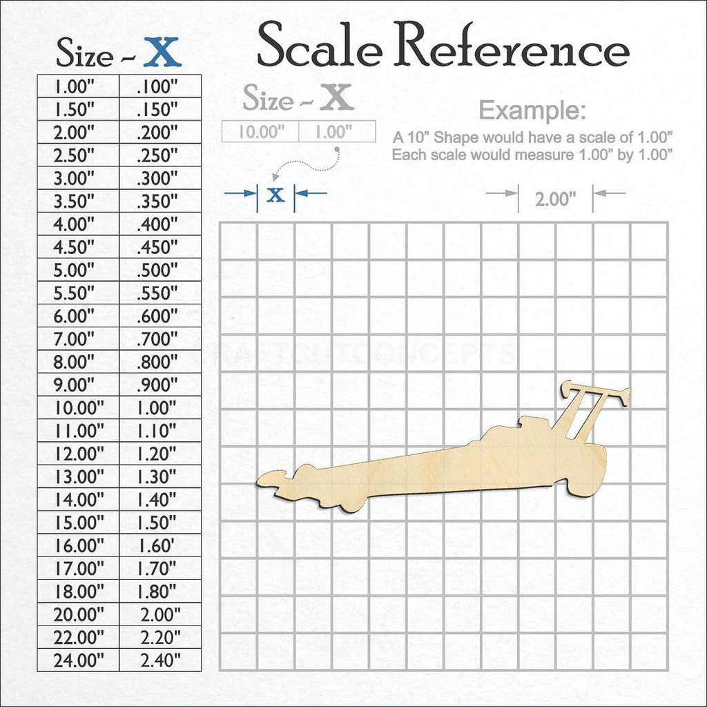 A scale and graph image showing a wood Dragster Car craft blank