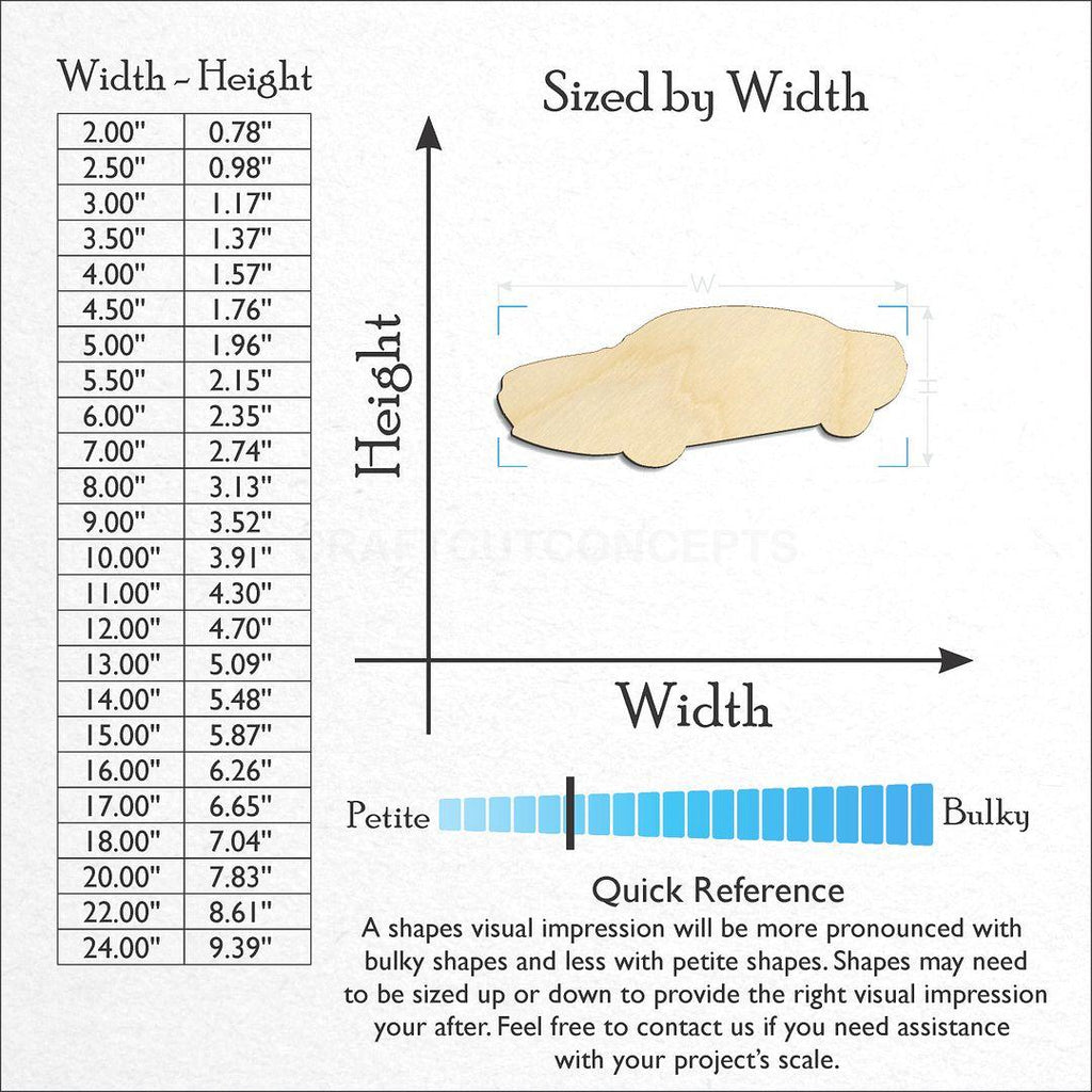 Sizes available for a laser cut Muscle Car craft blank