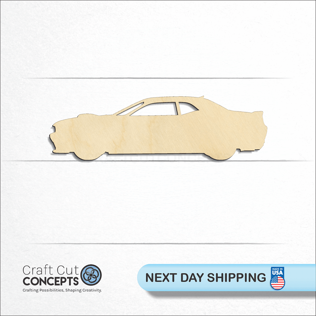 Craft Cut Concepts logo and next day shipping banner with an unfinished wood Muscle Car craft shape and blank