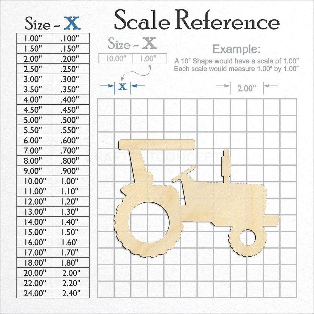 A scale and graph image showing a wood Tractor craft blank