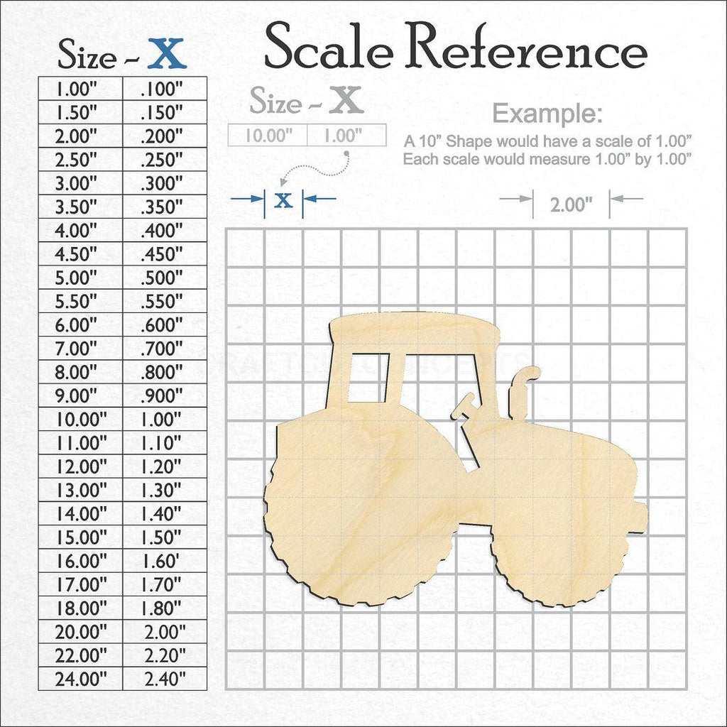 A scale and graph image showing a wood Tractor craft blank