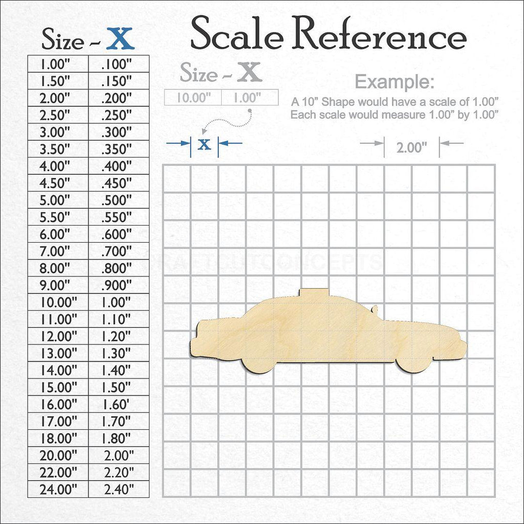 A scale and graph image showing a wood Police Car craft blank