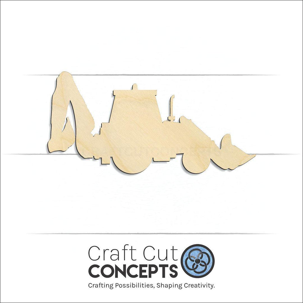 Craft Cut Concepts Logo under a wood Back Hoe craft shape and blank