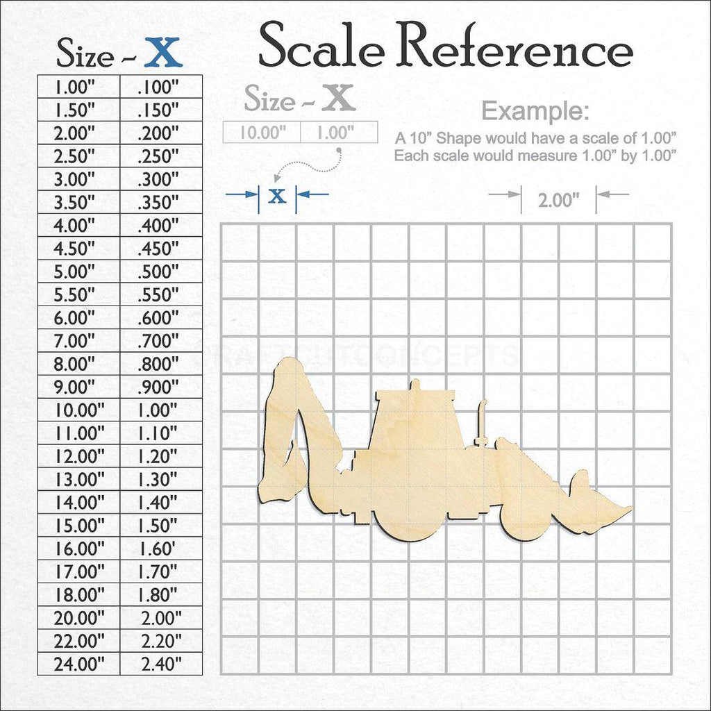 A scale and graph image showing a wood Back Hoe craft blank