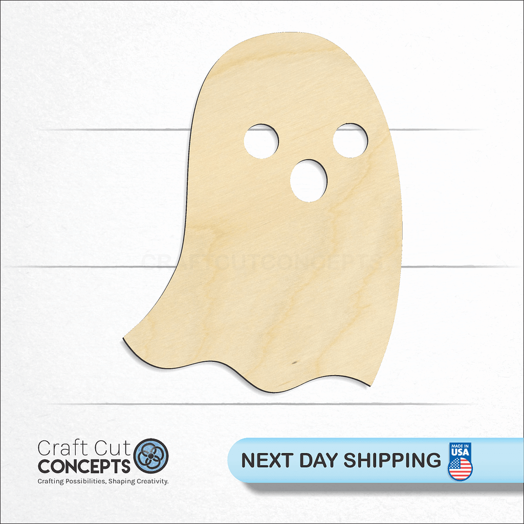 Craft Cut Concepts logo and next day shipping banner with an unfinished wood Ghost-2 craft shape and blank