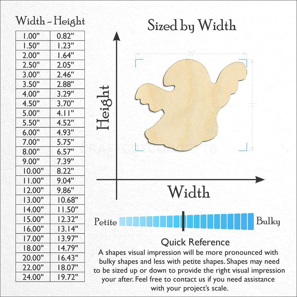 Sizes available for a laser cut Ghost-3 craft blank