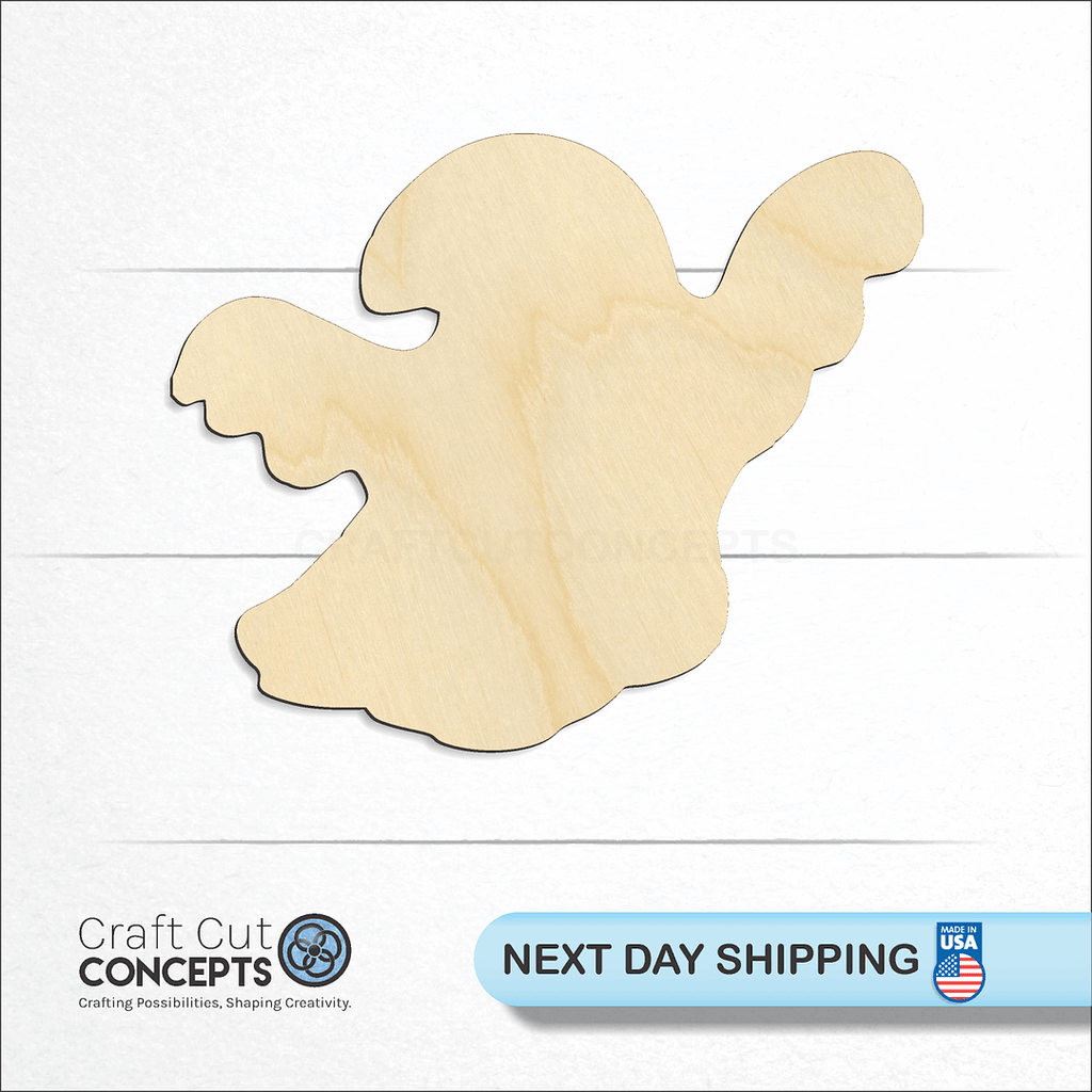 Craft Cut Concepts logo and next day shipping banner with an unfinished wood Ghost-3 craft shape and blank