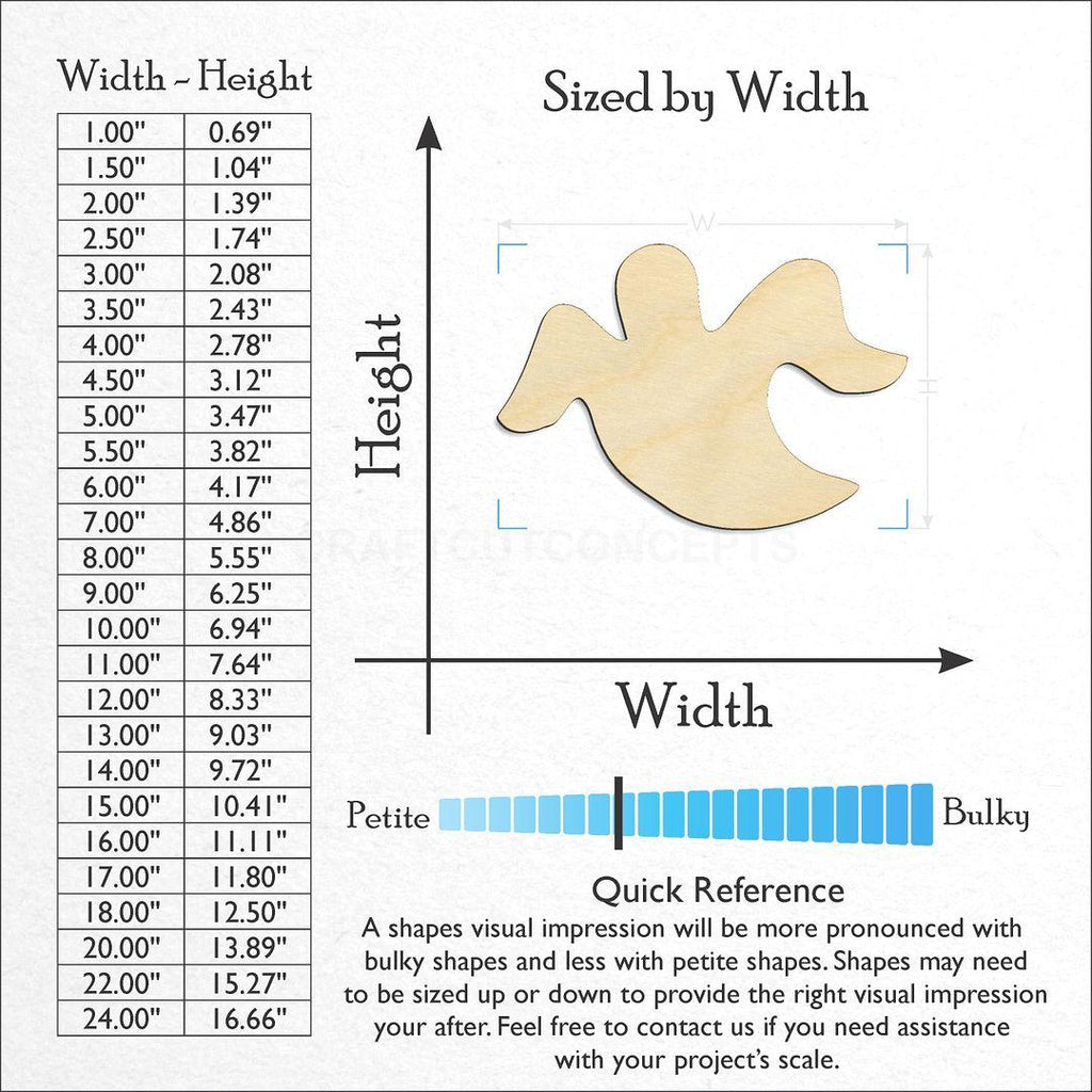 Sizes available for a laser cut Ghost-4 craft blank