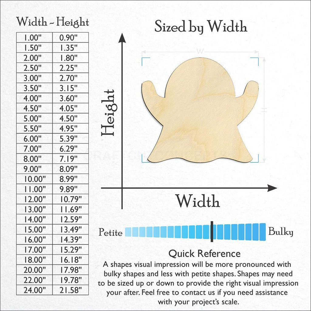 Sizes available for a laser cut Ghost-5 craft blank