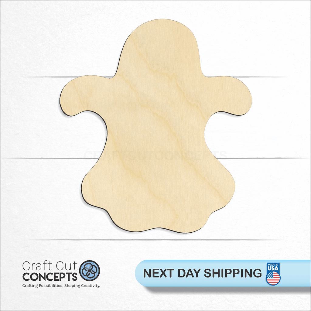 Craft Cut Concepts logo and next day shipping banner with an unfinished wood Ghost craft shape and blank