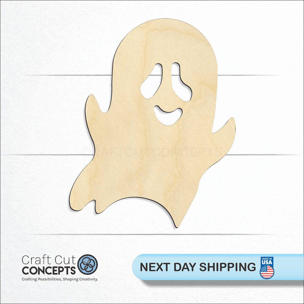 Craft Cut Concepts logo and next day shipping banner with an unfinished wood Ghost set craft shape and blank