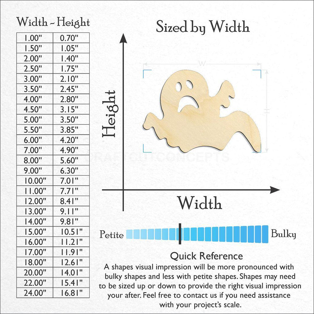 Sizes available for a laser cut Ghost set craft blank