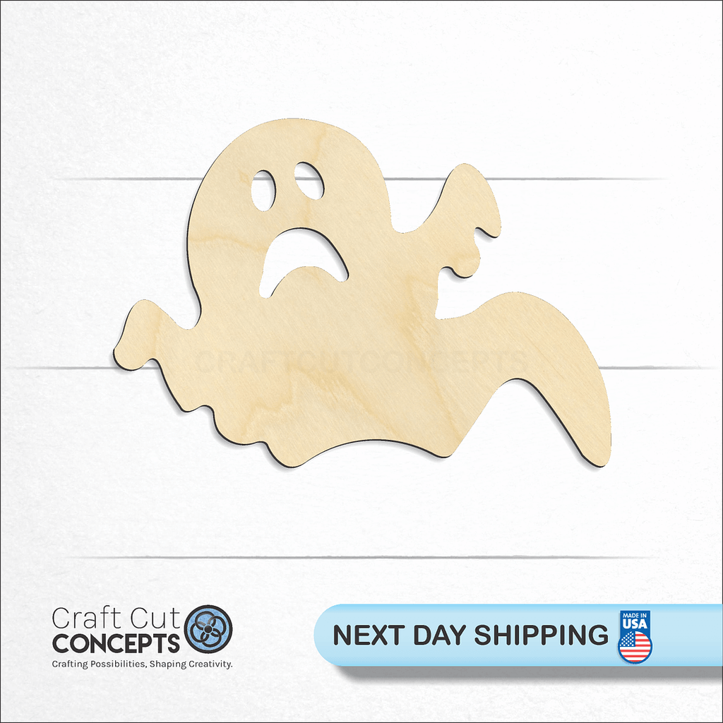 Craft Cut Concepts logo and next day shipping banner with an unfinished wood Ghost set craft shape and blank