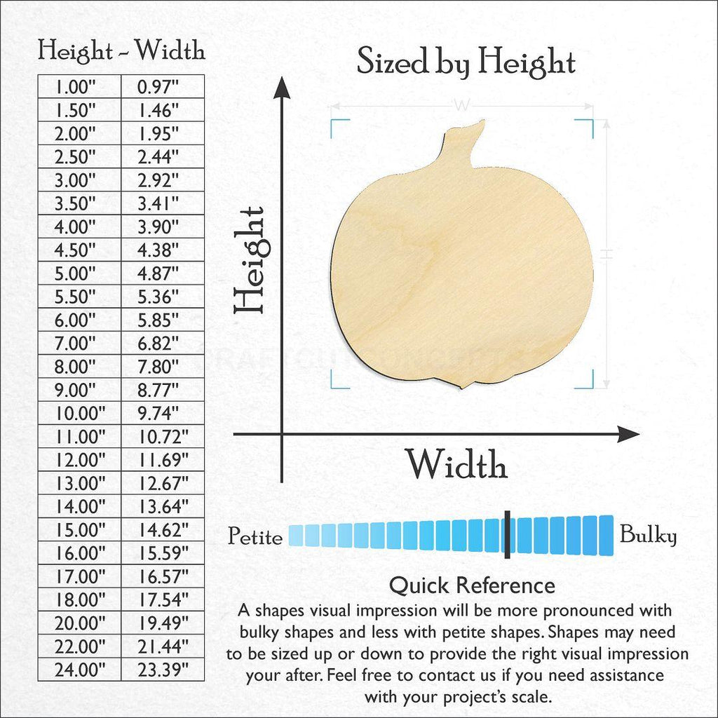 Sizes available for a laser cut Pumpkin-02 craft blank