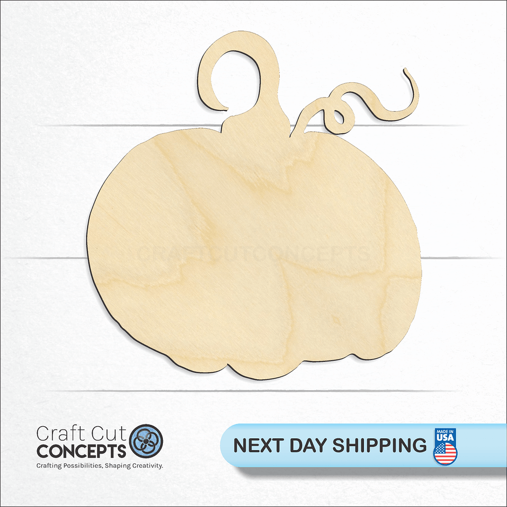 Craft Cut Concepts logo and next day shipping banner with an unfinished wood Pumpkin-03 craft shape and blank