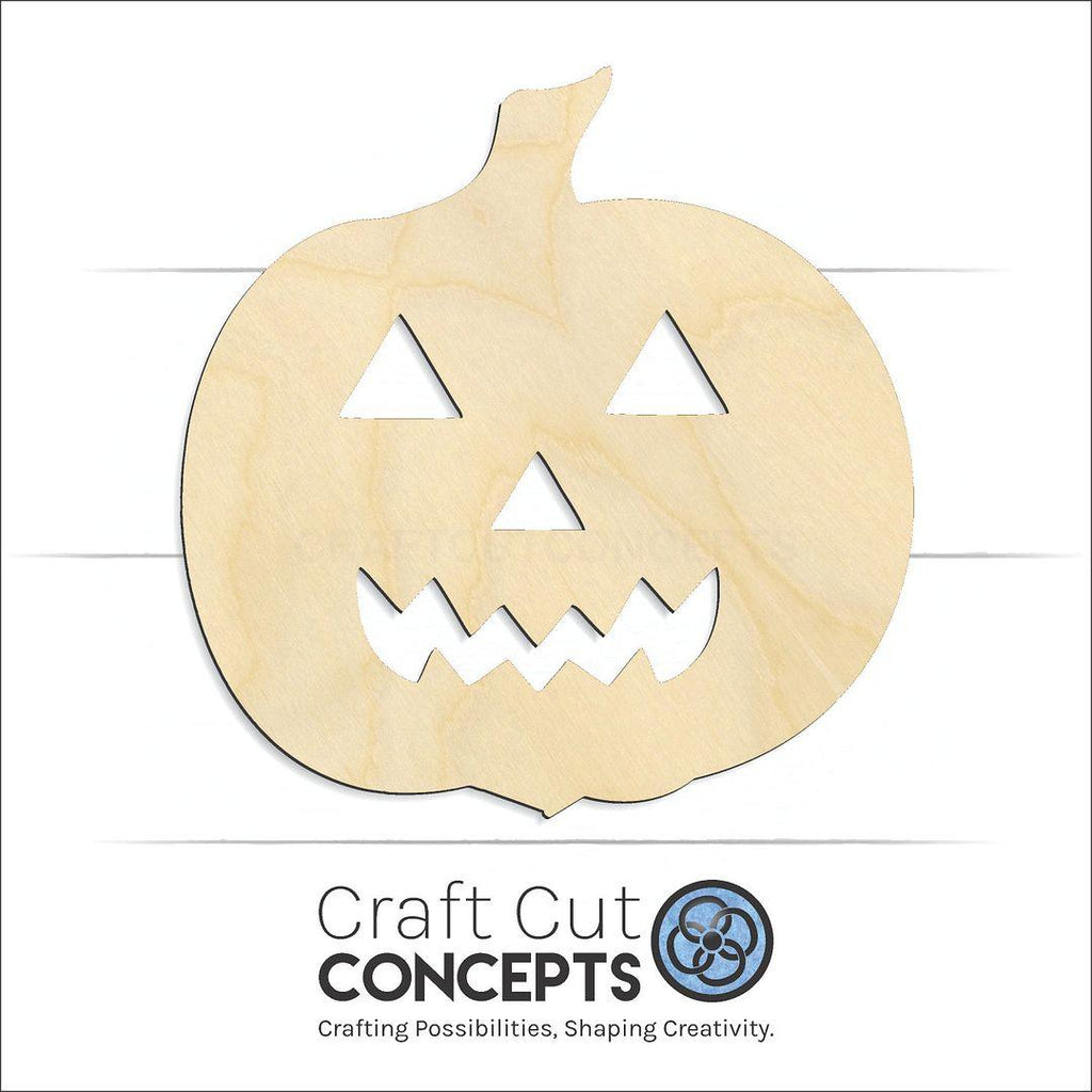 Craft Cut Concepts Logo under a wood Jack O Lantern craft shape and blank