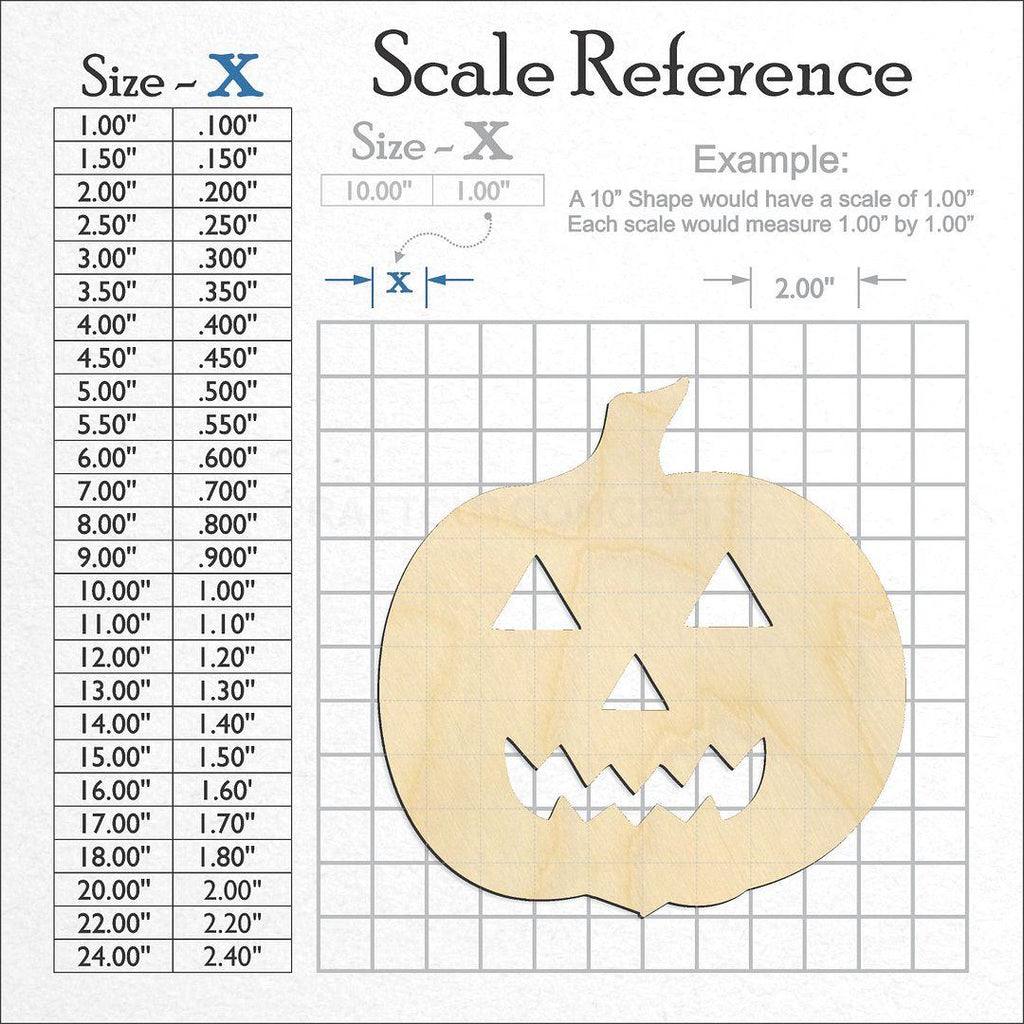 A scale and graph image showing a wood Jack O Lantern craft blank