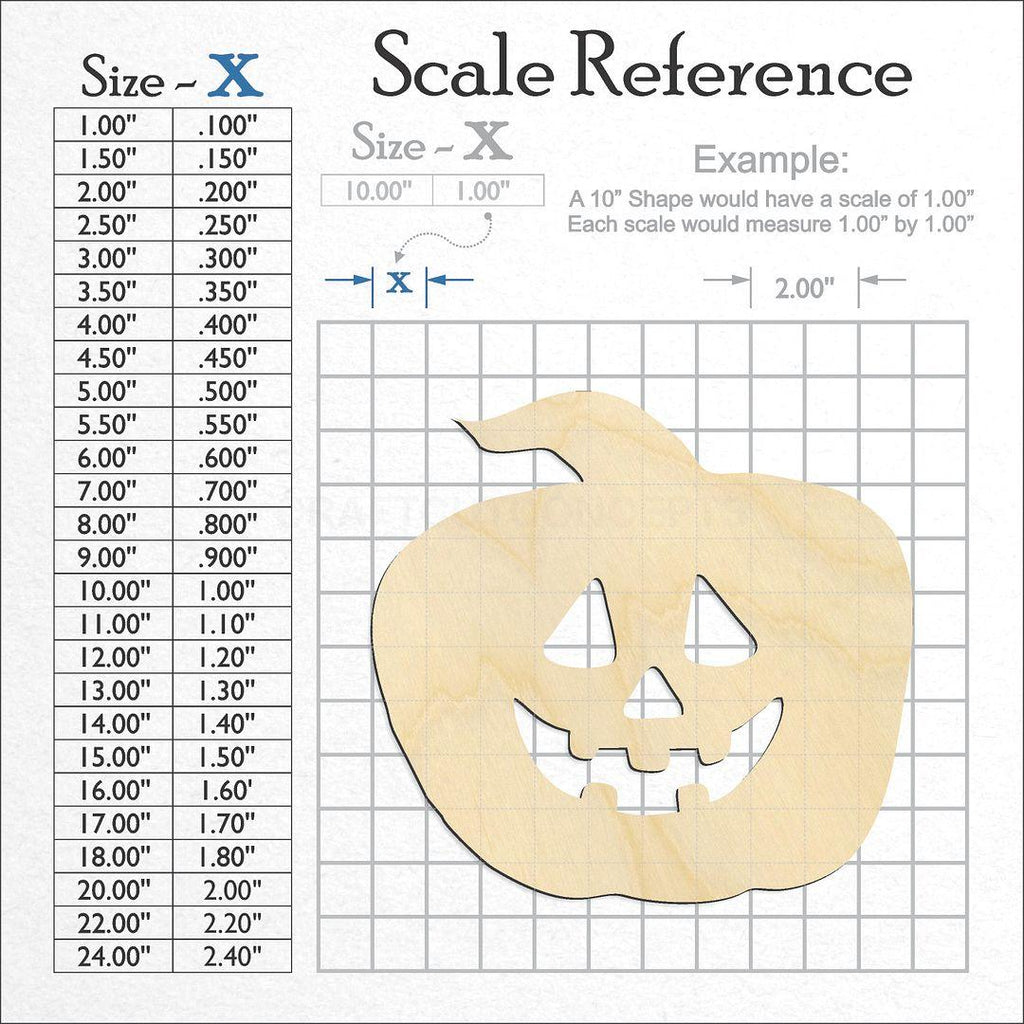 A scale and graph image showing a wood Jack-O-Lantern craft blank