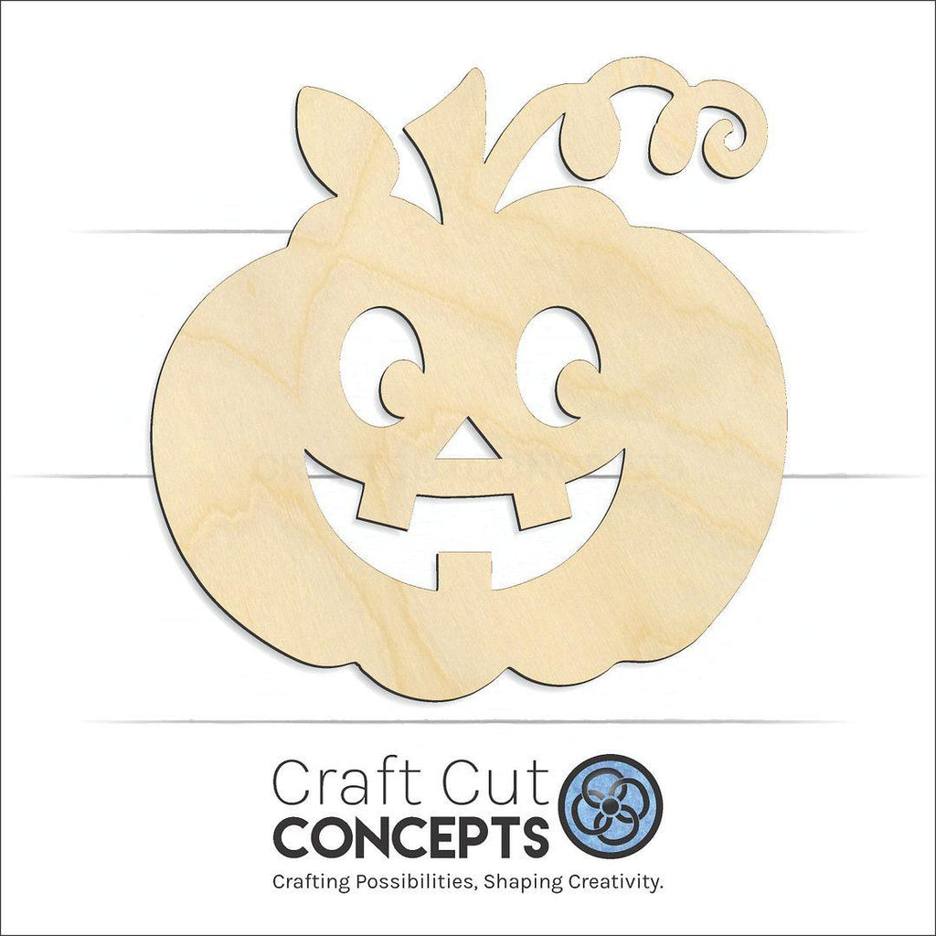 Craft Cut Concepts Logo under a wood Jack O Lantern craft shape and blank